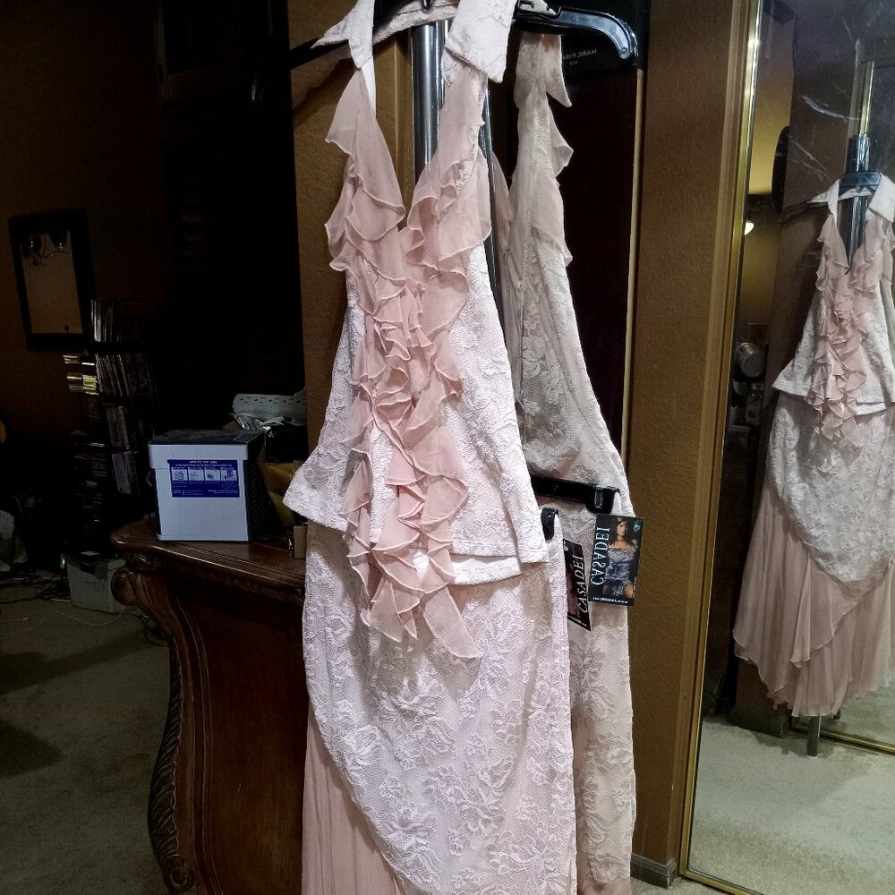 NWT Pink asymmetrical floral lace halter top and skirt (dress ensemble) Small